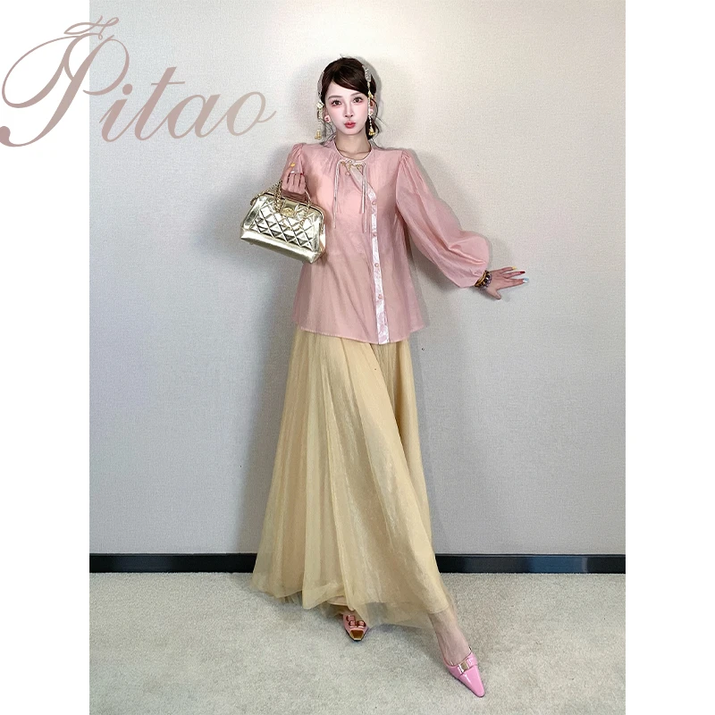 杜屁屁桃 PITAO 原创【胭脂扣】时尚新款设计感莱赛尔国风气质上衣