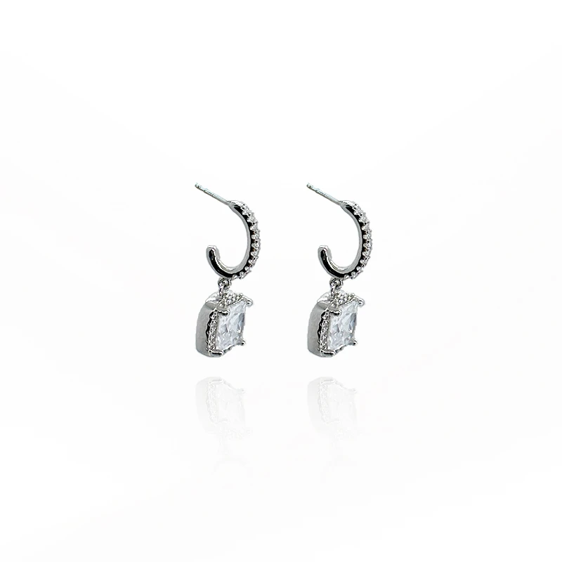 铜合金合成锆石耳饰 公主方糖耳钉-5823