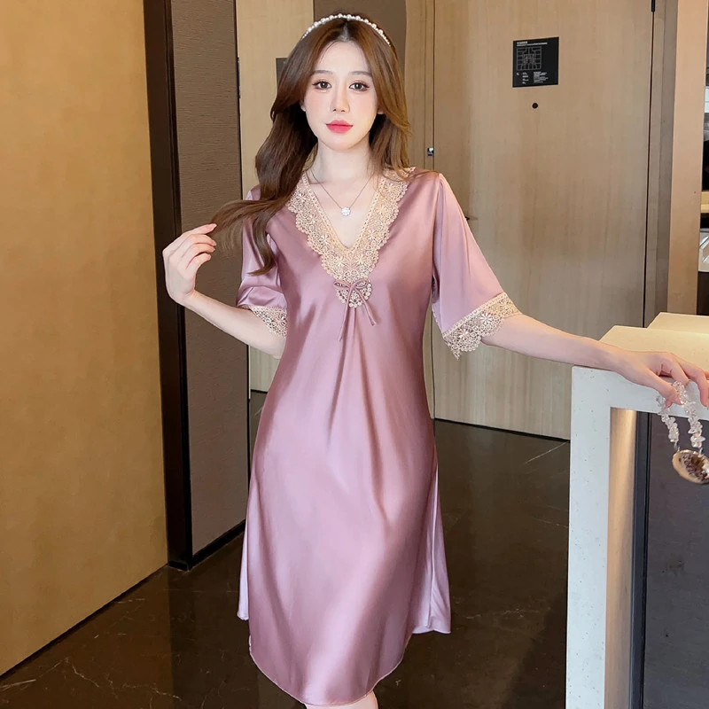 女神气质爆款性感睡衣女夏丝滑缎面睡裙家居服网红蕾丝甜美连衣裙