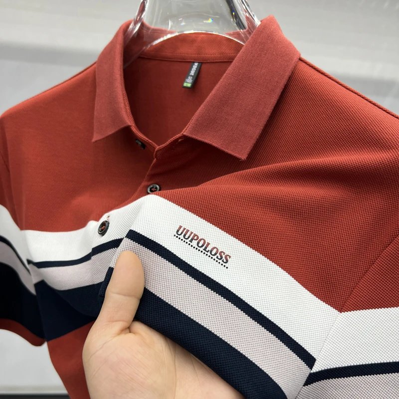 【轻奢•专柜】夏季半袖休闲运动短袖薄款百搭透气翻领条纹Polo衫潮