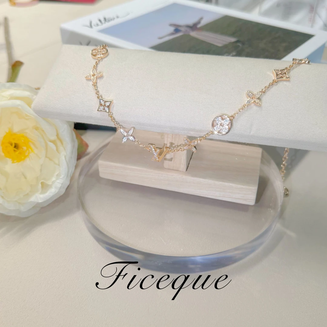 V金  Ficeque  高奢经典十五花项链 气质百搭款CNC精工