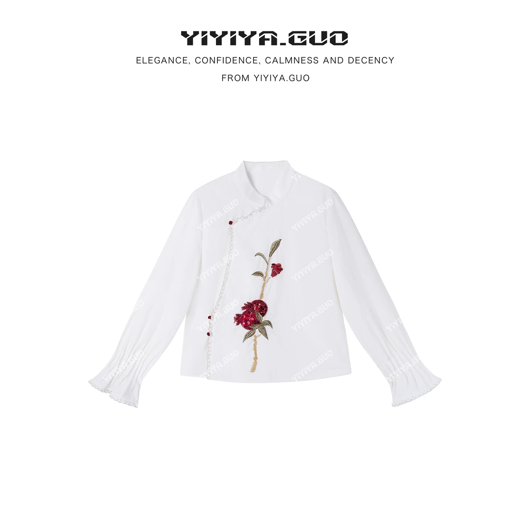yiyiya.Guo艺艺吖【石榴衬衫】新款斜襟落肩长袖上衣衬衫010069SS52