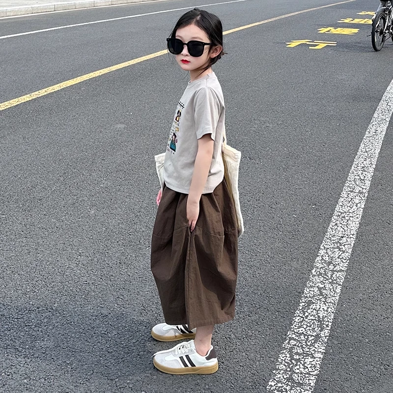 女童夏季休闲T恤七分裤套装2025夏装新款洋气薄款上衣裤子两件套