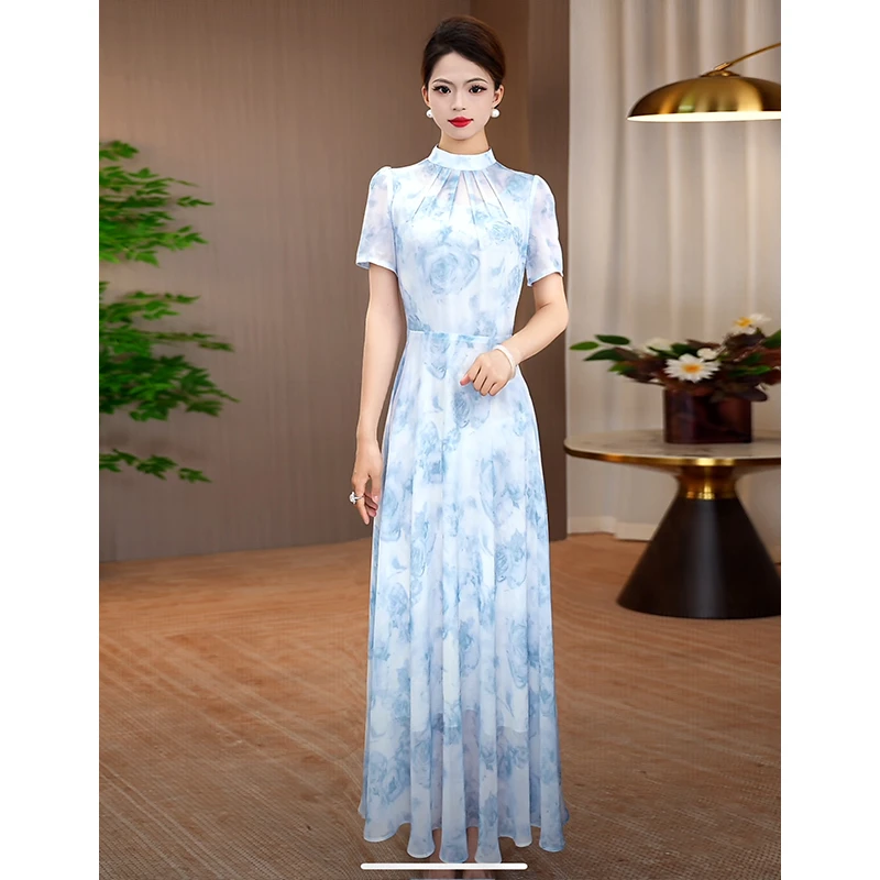 减龄连衣裙女2025夏季新款修身显瘦气质长裙印花优雅时尚长款裙子
