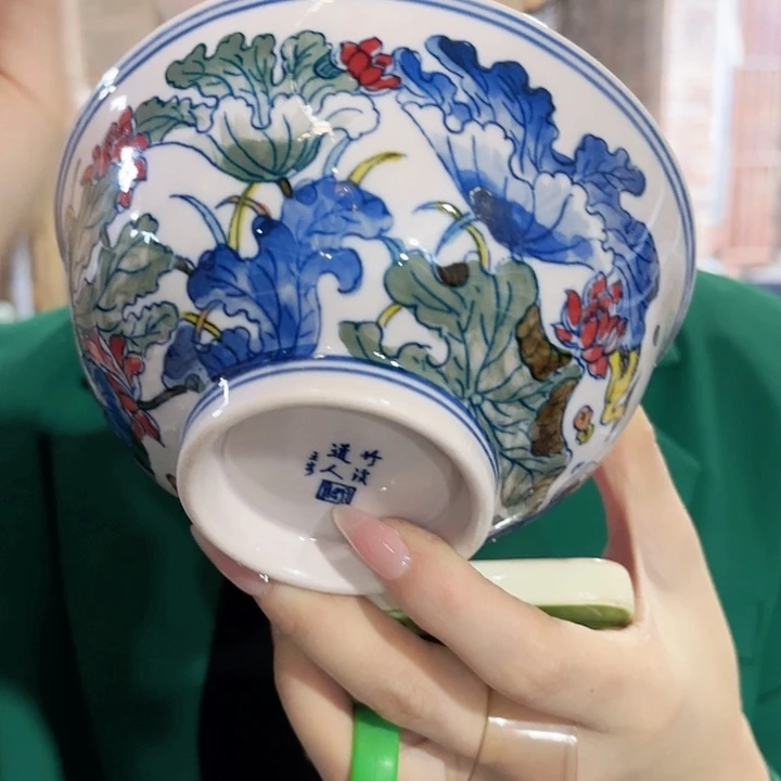 其他陶景德镇高温陶瓷6寸碗荷花红希希