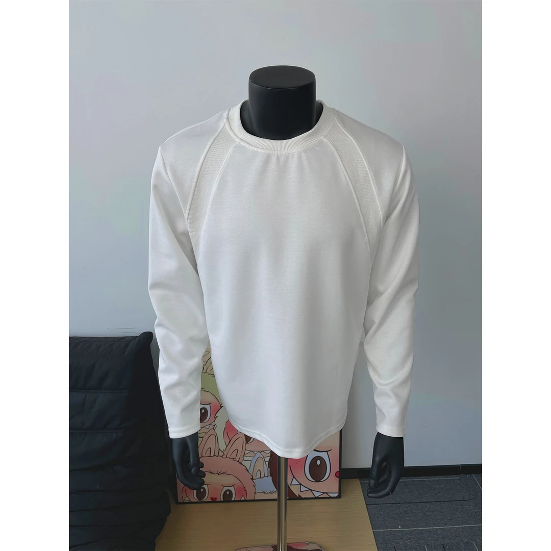 重磅曼巴棉长袖t恤男早秋季百搭拼接卫衣美式复古boxy正肩打底衫