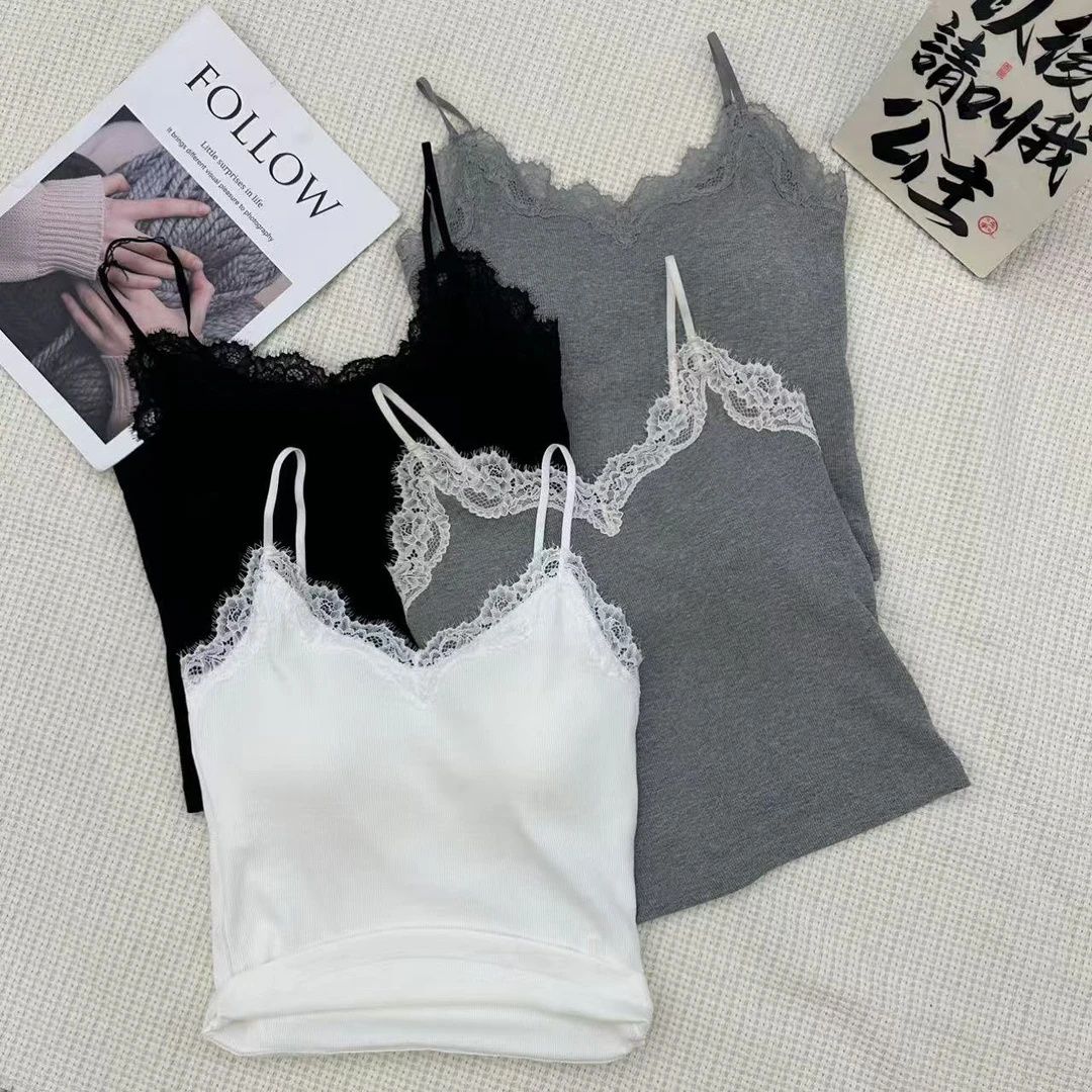 ［精选推荐］新款韩版百搭修身显瘦时尚设计感内垫蕾丝吊带背心6109