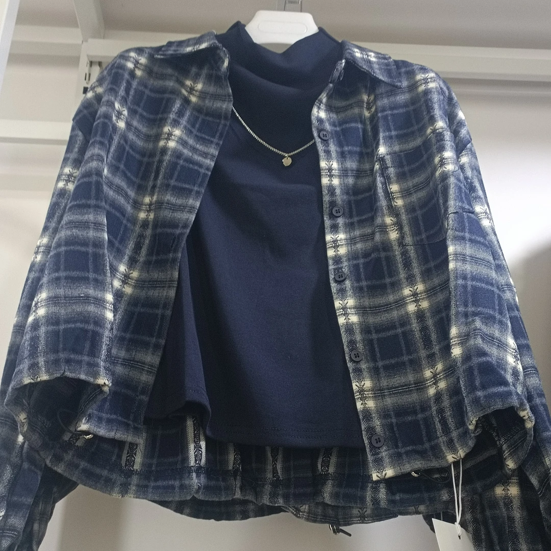 法式复古格子长袖衬衫女款时尚爆款春秋上衣