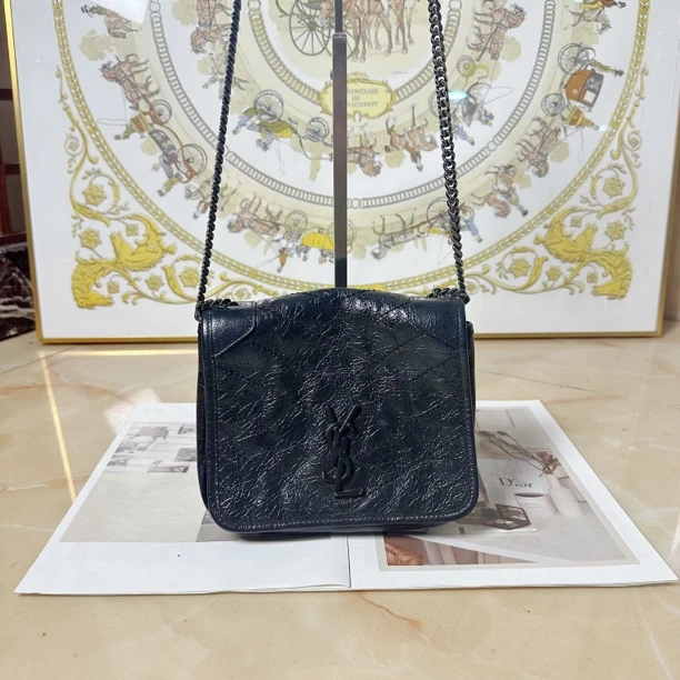 95新 何为奢侈/ YSL Niki 流浪包 mini 黑色油腊皮 /KX9614
