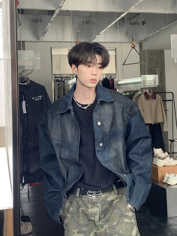 新品霜冻牛仔外套春秋美式 潮流复古 重磅高级感夹克