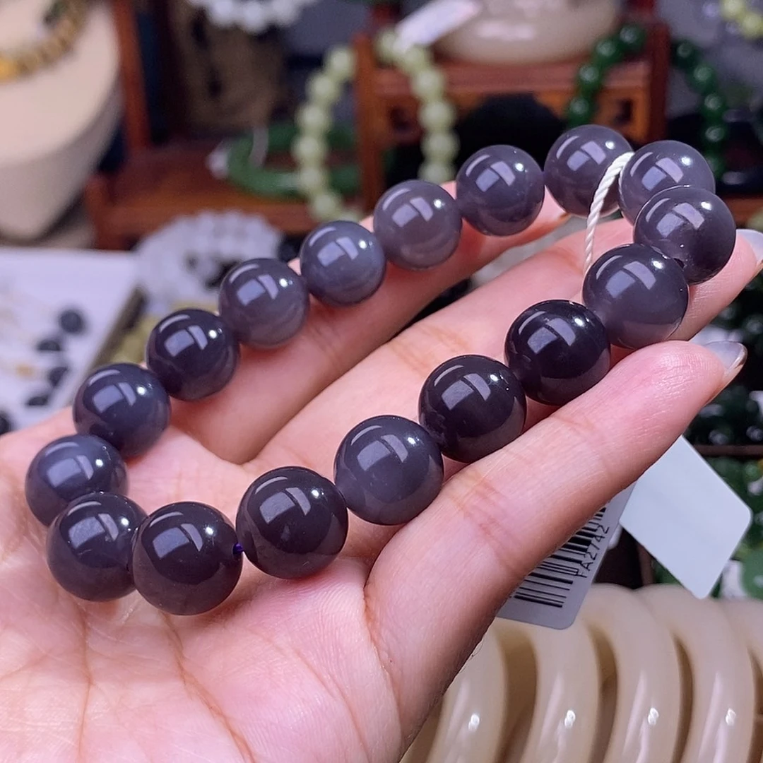 和田玉清货价冰烟紫帝王紫手链12m未镶嵌