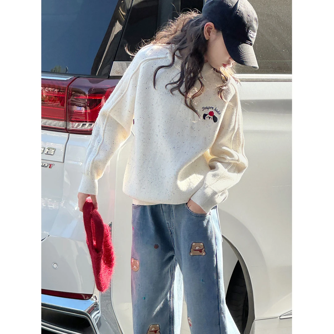 K30343孙小美彩纱一体绒女童毛衣秋冬装儿童加绒加厚打底衫上衣