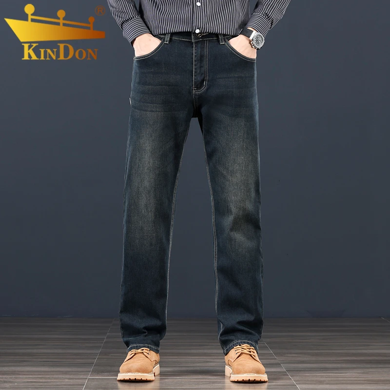 金盾高腰宽松直筒牛仔裤男秋冬新款弹力大码商务休闲长裤百搭男裤