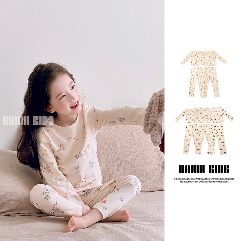 【嗒囜】儿童春薄款长袖长裤睡衣套装女童休闲家居服两件套