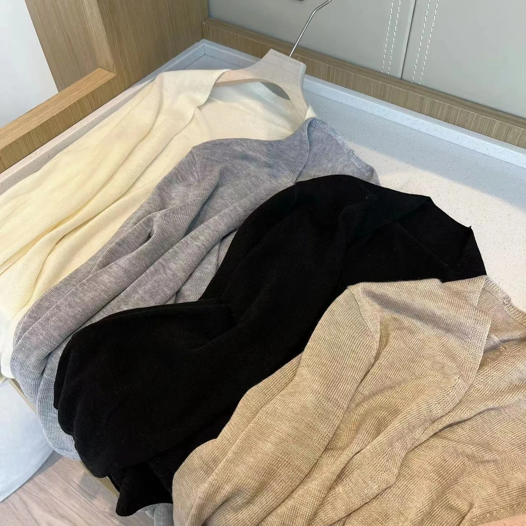 Barbie【薇薇推荐】5302 春季简约无扣披肩长袖针织衫百搭纯色