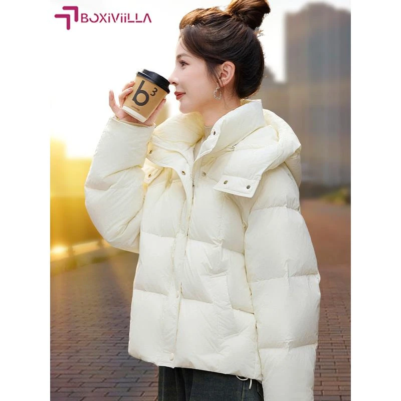 Boxiviilla泡芙短款面包羽绒服女士冬季2025新款90白鸭绒小个子保