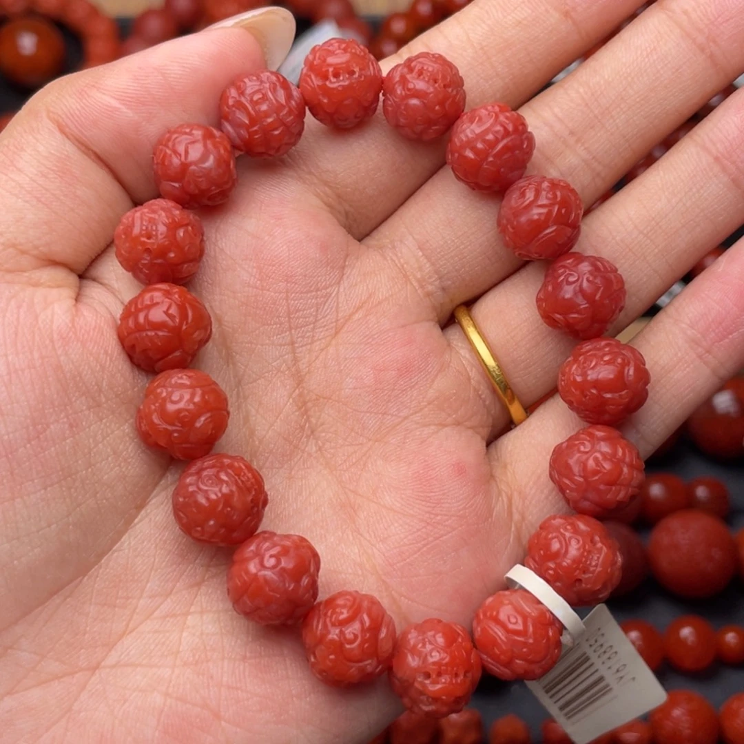 南红玛瑙未镶嵌手串Y11mm顶品哑光锦红貔貅手串