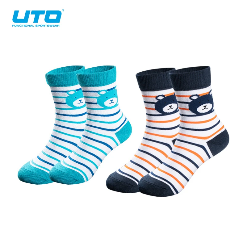 UTO/悠途儿童袜中帮运动袜男童排汗透气袜女童学校短袜（2双装）