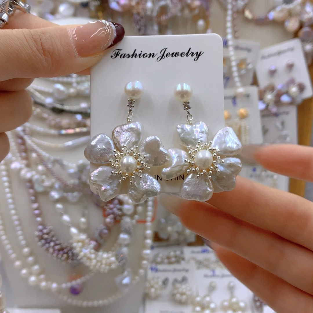 淡水珍珠耳饰银S925镶嵌