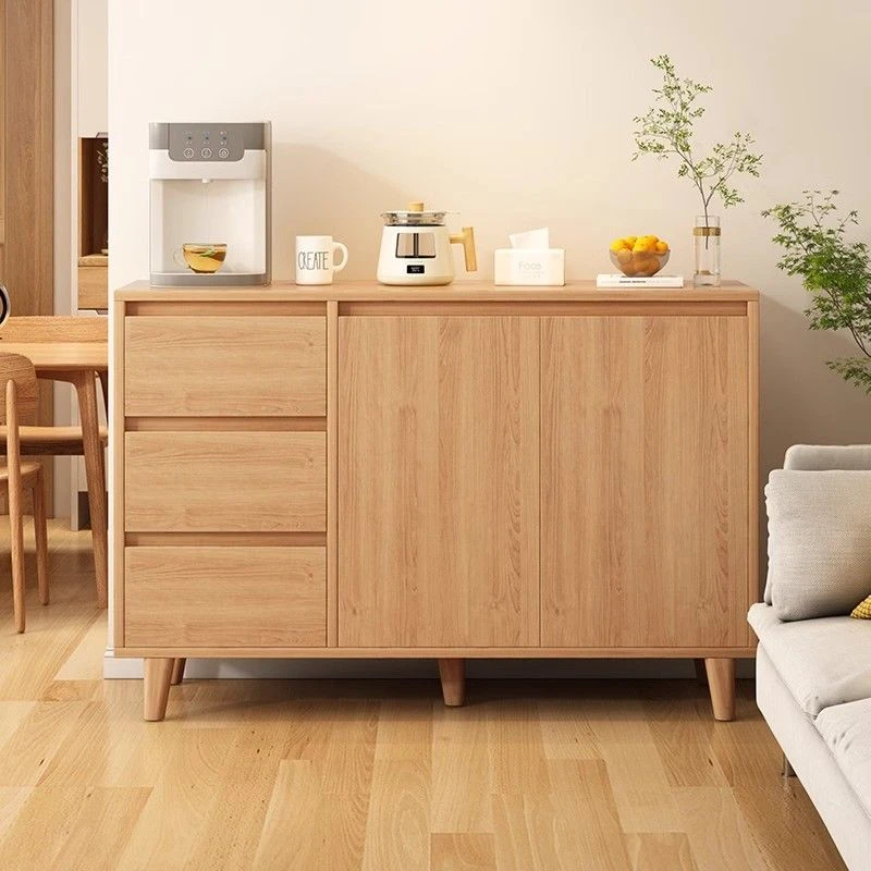 【店铺热销】餐边柜靠墙一体柜子储物柜家用斗柜原木色客厅置物柜收