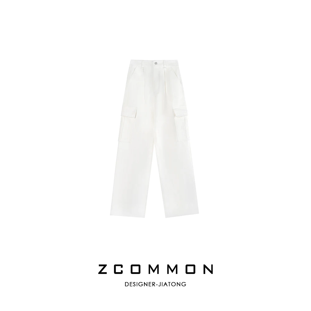Z common白色工装休闲牛仔裤百搭美式高街直筒宽松阔腿裤 2407003