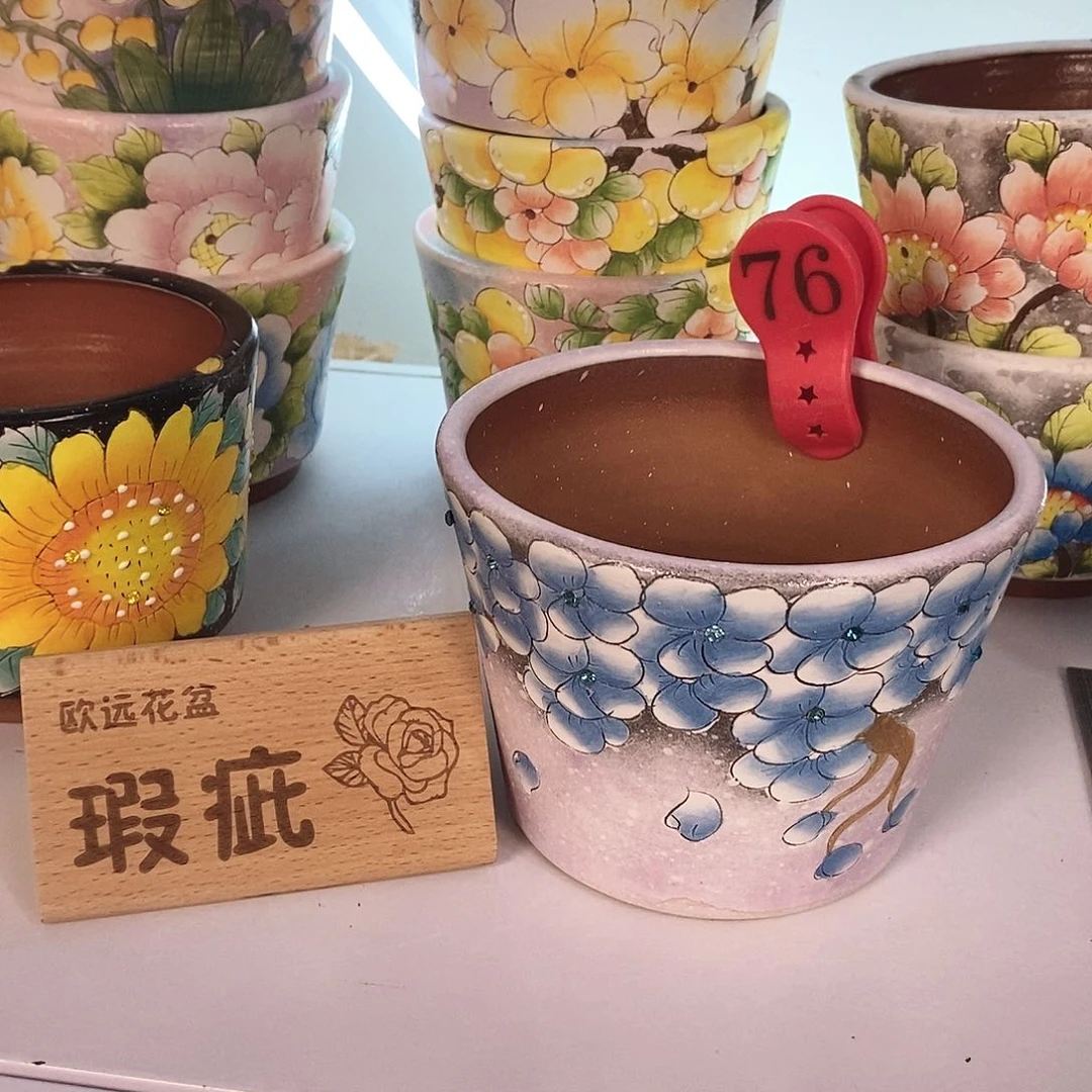 紫砂花盆红陶手绘花盆