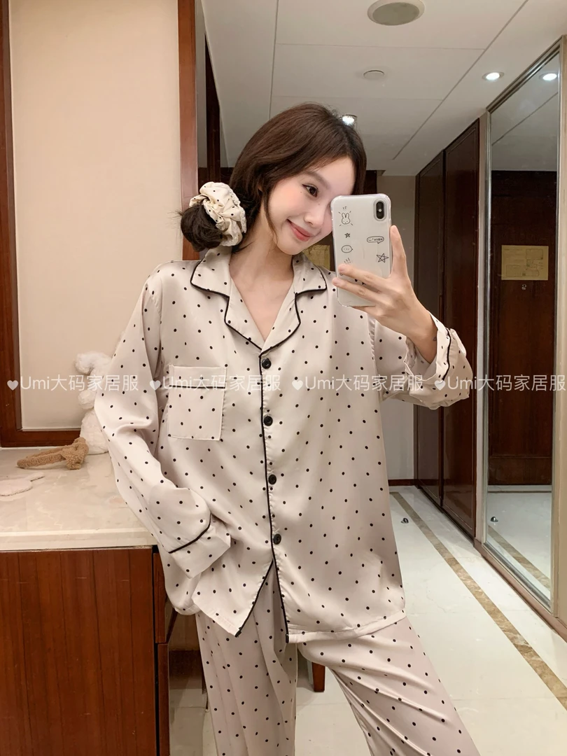 大码冰丝睡衣女秋季长袖长裤120-260斤宽松版型冰感垂坠感显瘦