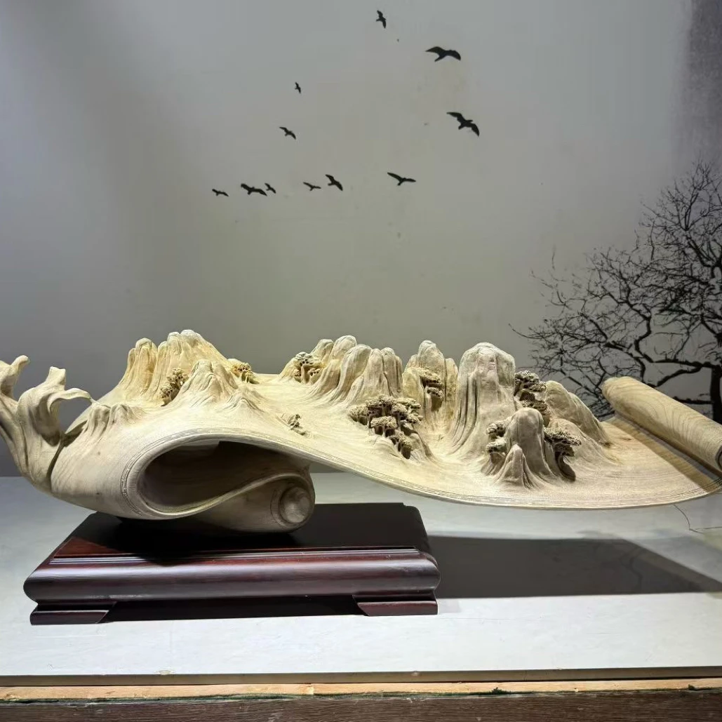 江山如画 尺寸：78x20x28 材质：小叶桢楠 木雕 玄关摆件