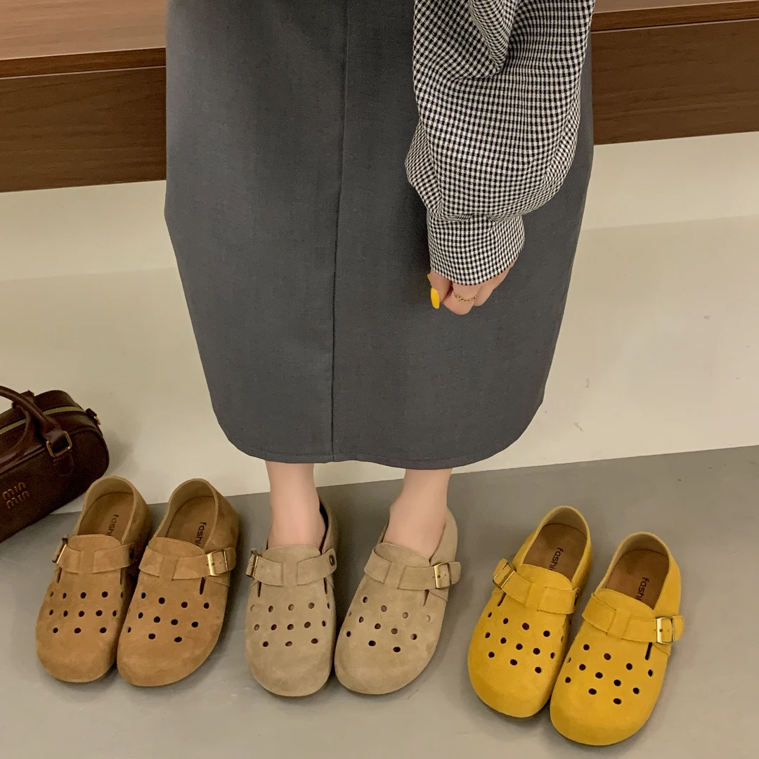 苏丽诺厚底鞋女外穿2025新款春季配裙一脚蹬休闲镂空勃肯鞋3532