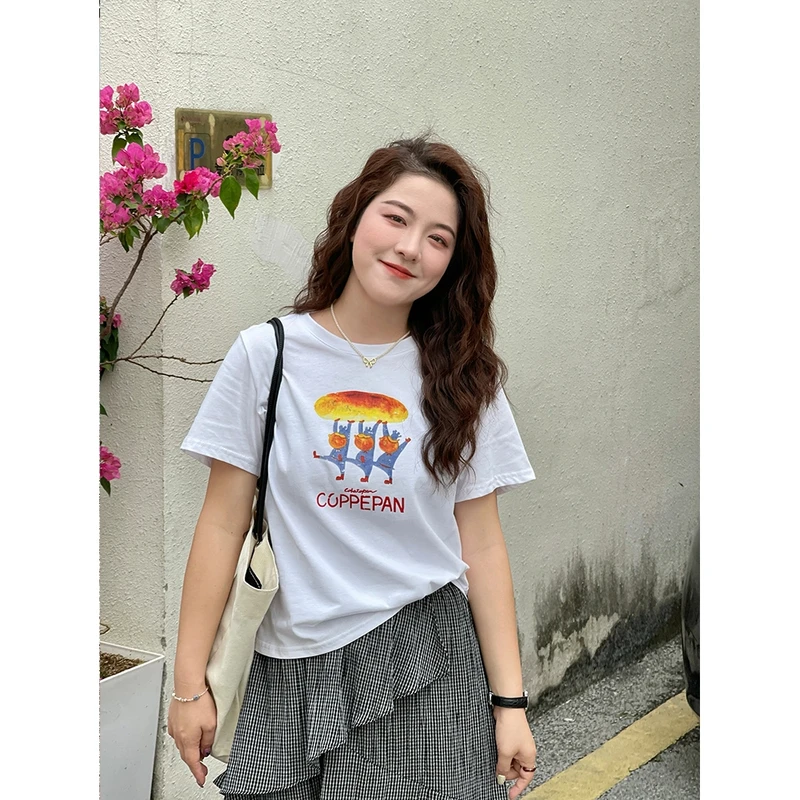 WenWen小个子韩系趣味卡通印花休闲百搭宽松夏季短袖T恤上衣2565