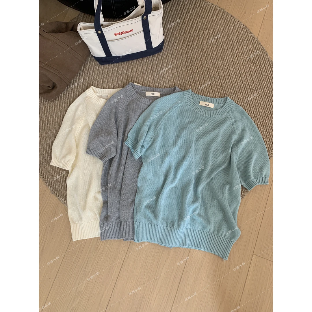 【小韩Tee】egg珍珠麻面料 不扎 冰凉垂顺 休闲短袖T恤宽松韩版