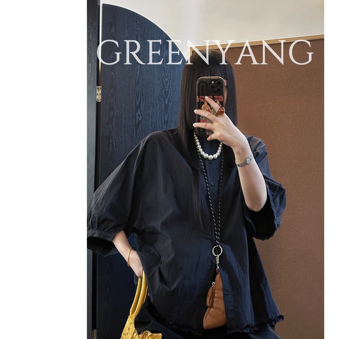 老羊家~夏季新款宽松百搭韩系圆领短袖衬衫小衫女休闲简约上衣女