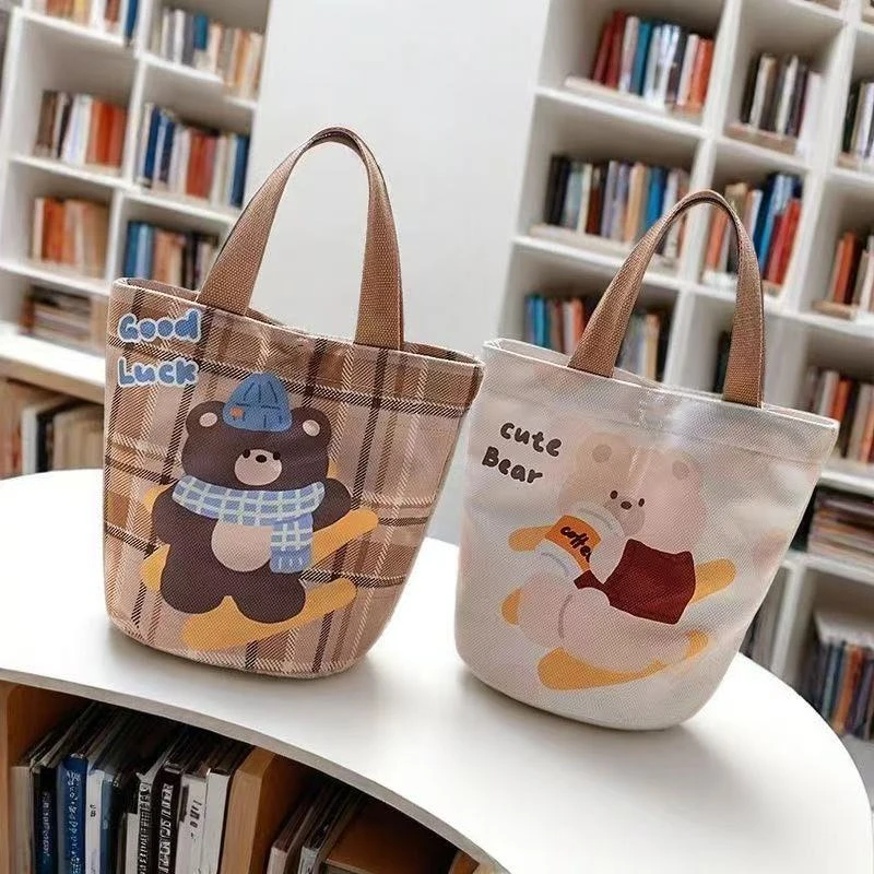 2025新款可爱卡通手提水桶手提包宝妈包外出上班便当饭盒学生布包