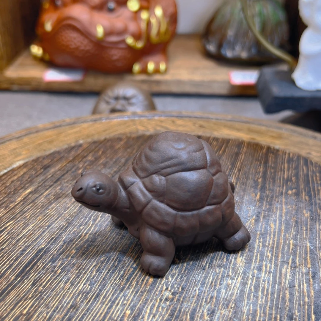 紫砂茶宠开播福利小石头龟紫泥