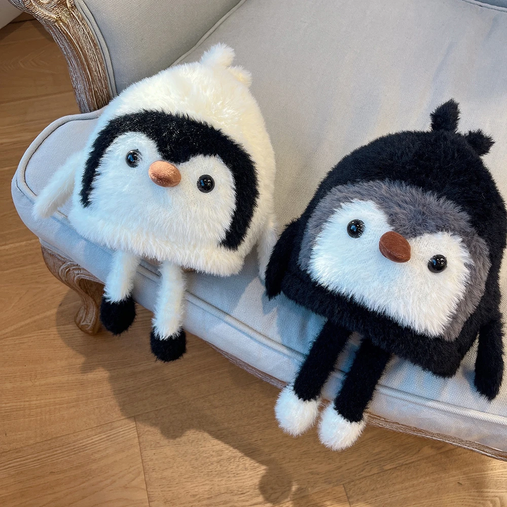 圆顶女孩男孩卡通企鹅风套头帽中大童帽子护耳防风帽亲子