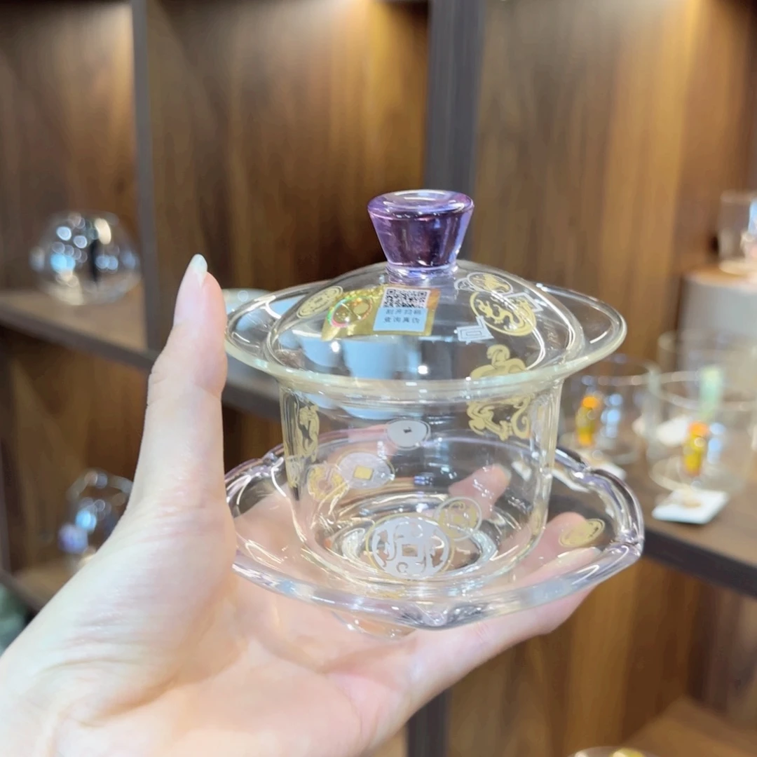 禾器瑞币纹禾荷盖碗浅紫色