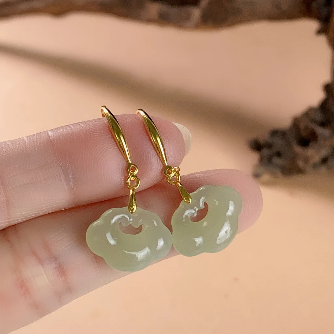 2888/ ZY888-665 和田玉时尚百搭如意锁耳饰/多样性发/一对