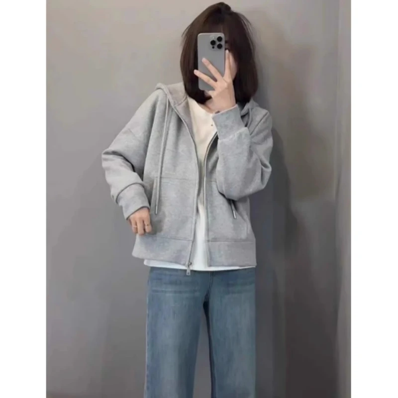 连帽卫衣外套女短款早秋2025新款高级宽松小个子休闲韩系开衫上衣