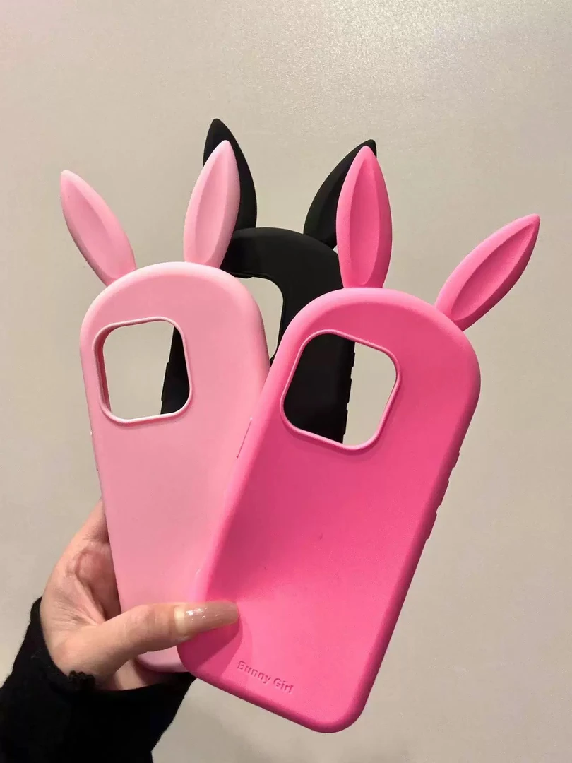 可爱纯色长耳兔子iPhone16promax适用苹果15手机壳12硅胶14少女13