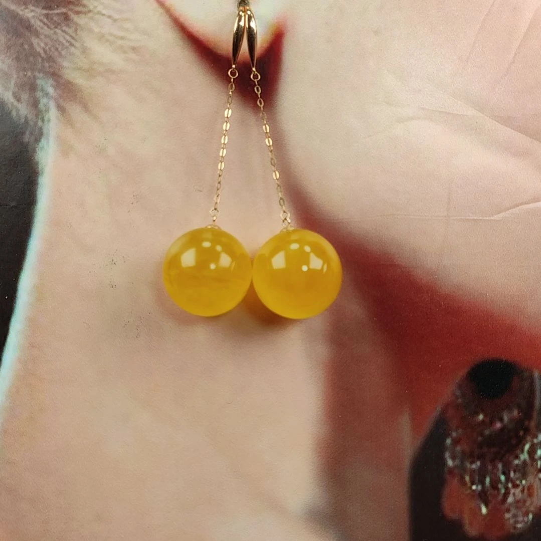 琥珀耳饰18K金镶嵌耳环I8k金