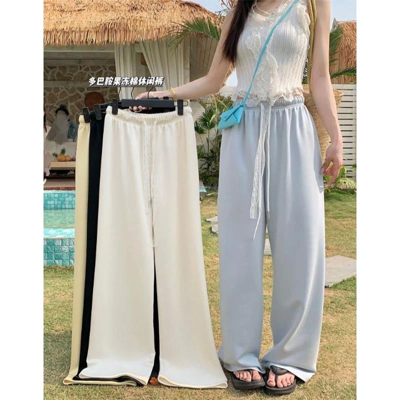 【金咕咕】大码胖mm新款欧若风蕾丝飘带阔腿裤垂感宽松直筒拖地裤