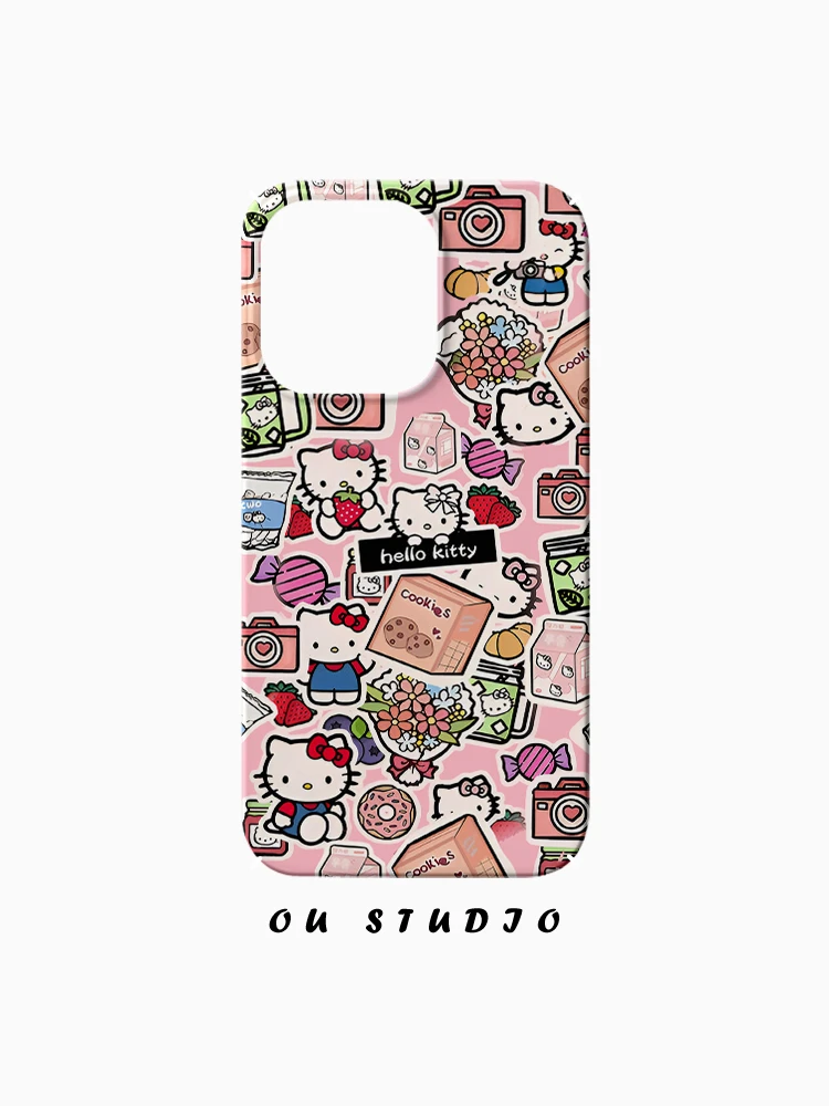 OU可爱卡通KT猫适用苹果16手机壳iPhone15新款菲林硬壳网红少女心