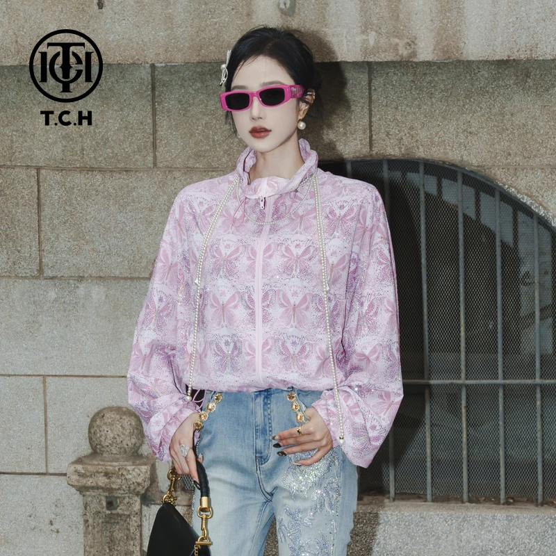 TCH轻奢减龄印花满钻短款立领拉链外套2025新款T75A276050私服tch