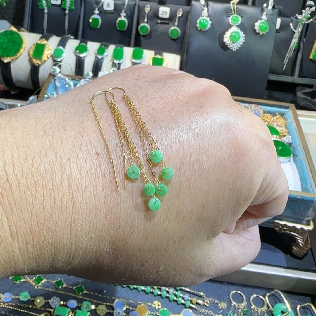 翡翠18K金镶嵌颈饰耳线