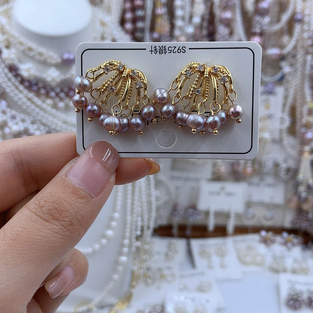 项链银S925镀金镶嵌淡水珍珠