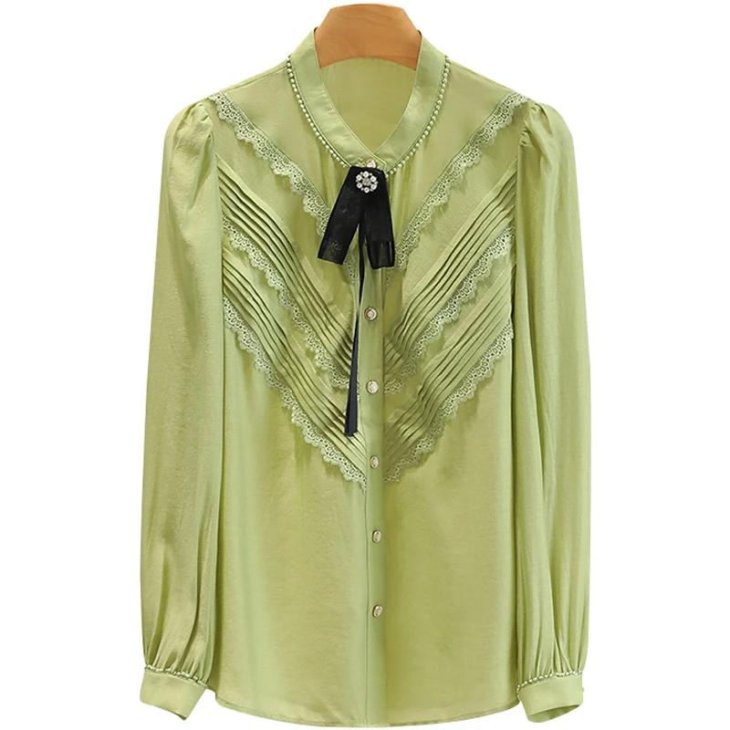 【伍莎-自营】蕾丝边纯色宽松长袖衬衫#ZMC45S006