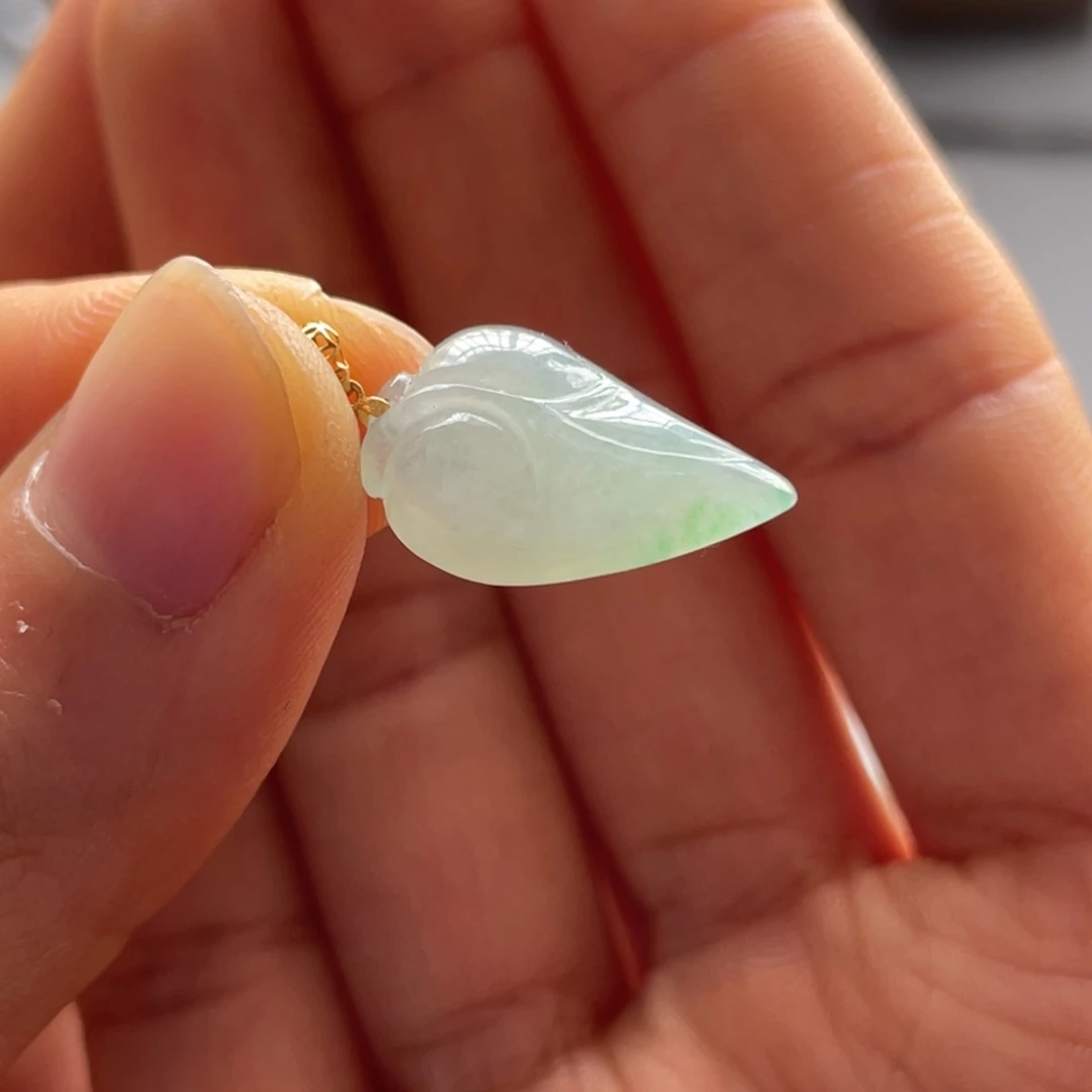 翡翠颈饰18K金镶嵌叶子