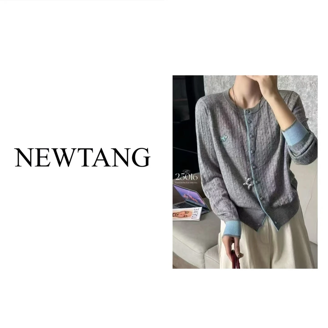 【狗狗】143春秋时尚气质纯色麻花纹圆领百搭显瘦针织开衫女