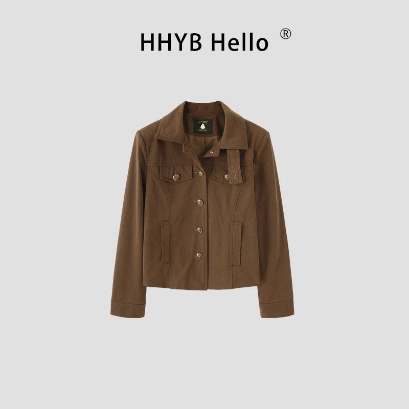 HHYB Hello2025设计摩登翻领蜡感工艺外套百搭工装风夹克H70034