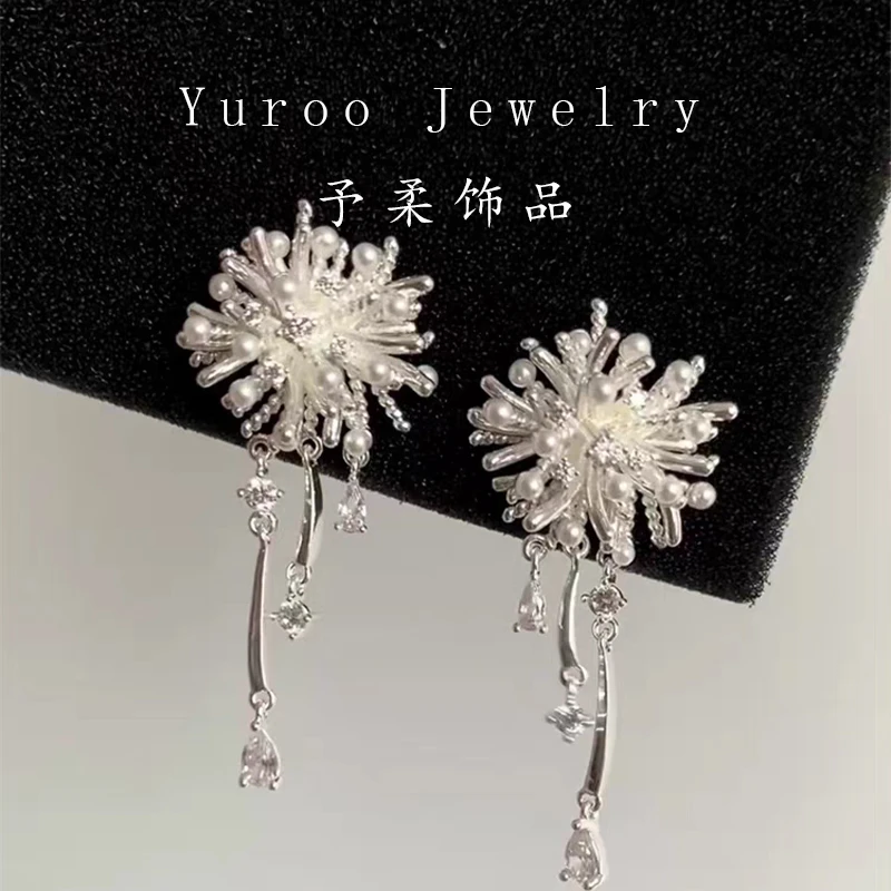 铜合金耳饰 2029冰花流苏银色白色甜美风日韩个性素款时尚饰品